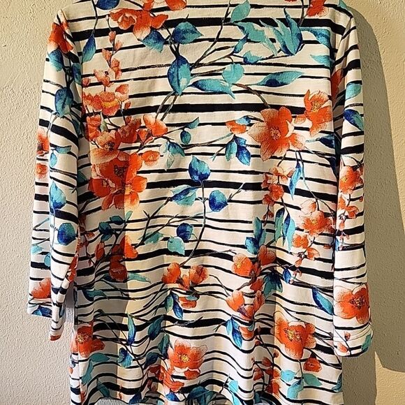 Chico's Weekends Jacket Women's Sz 2 Blue Floral Zip 3/4 Sleeve Beach Colorful - Picture 5 of 5